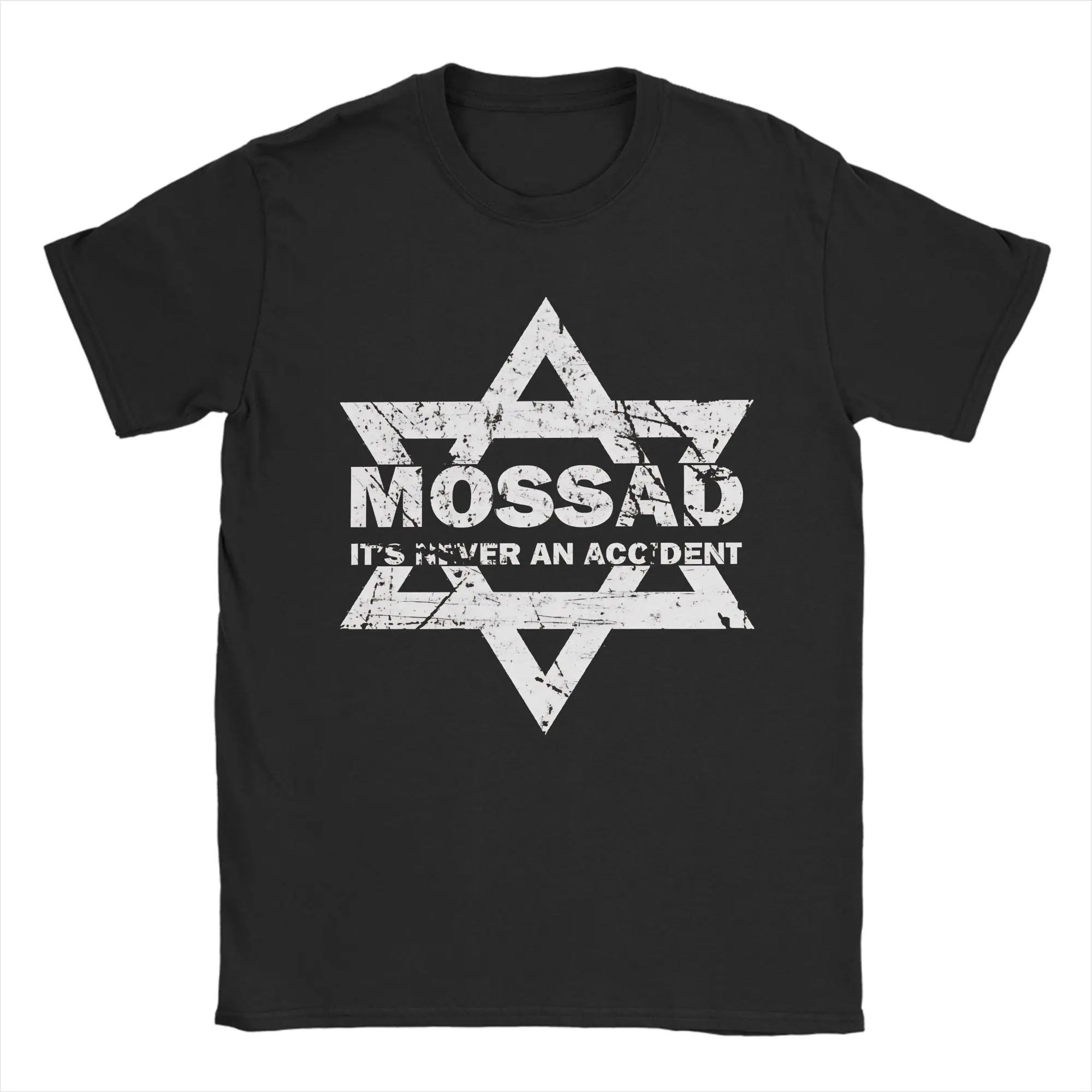 Men T-Shirt Mossad It_s Never An Accident Israeli Intelligence Casual 100% Cotton Tees Short Sleeve  T Shirts Round Neck Clothes