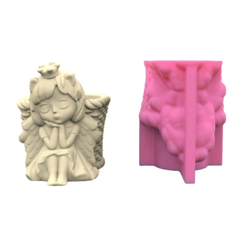 

Y4QE Flower Pot Silicone Mold Concrete Cement 3D Angel Girl Flowerpot Mould Plaster