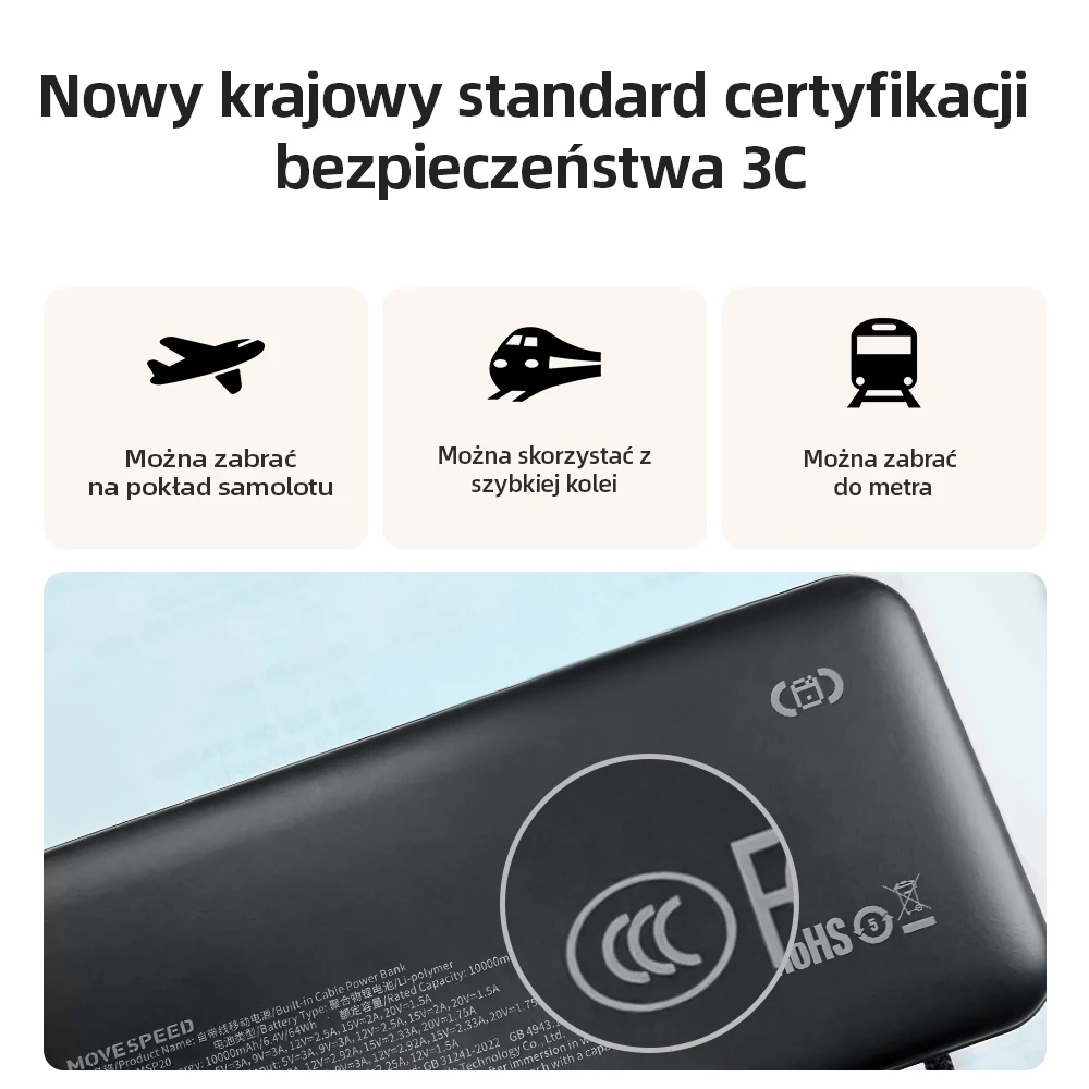 【CCC】MOVESPEED P20 Power Bank 20000mAh Zewnętrzna Ładowarka 35W PD Szybkie Ładowanie Powerbank Bateria LFP do iPhone Xiaomi Samsung — zdjęcie produktu 2