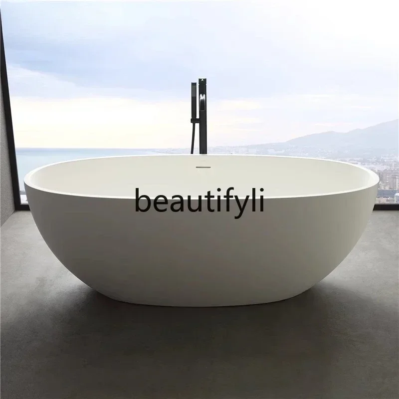 

Independent small apartment oval household artificial stone bathtub, double hotel integrated bathtub