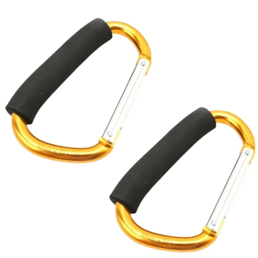 

2Pcs Multifunction Baby Stroller Hook Sponge Handle D-Ring Shopping Bag Clip Hooks Aluminum Alloy Soft Grip Pram Lifting Button