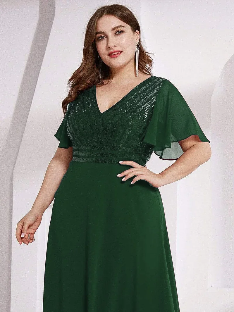 Vestido largo hasta el suelo de gasa con lentejuelas a rayas Burdeos de talla grande, elegante vestido de noche de verano con cuello en V, 4xl, 5xl