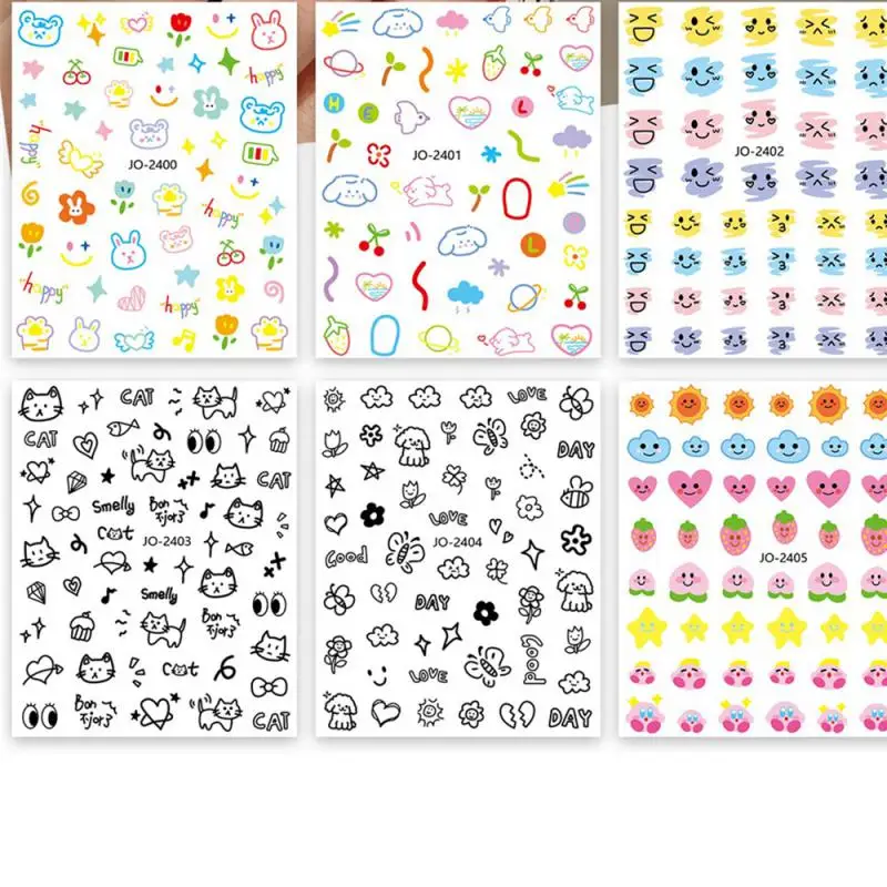 Cute Mushroom Cartoon Nail Sticker Summer Flower Small Green Leaf Cactus Plant Animal Sweet Cake Nail Art Decoration CH