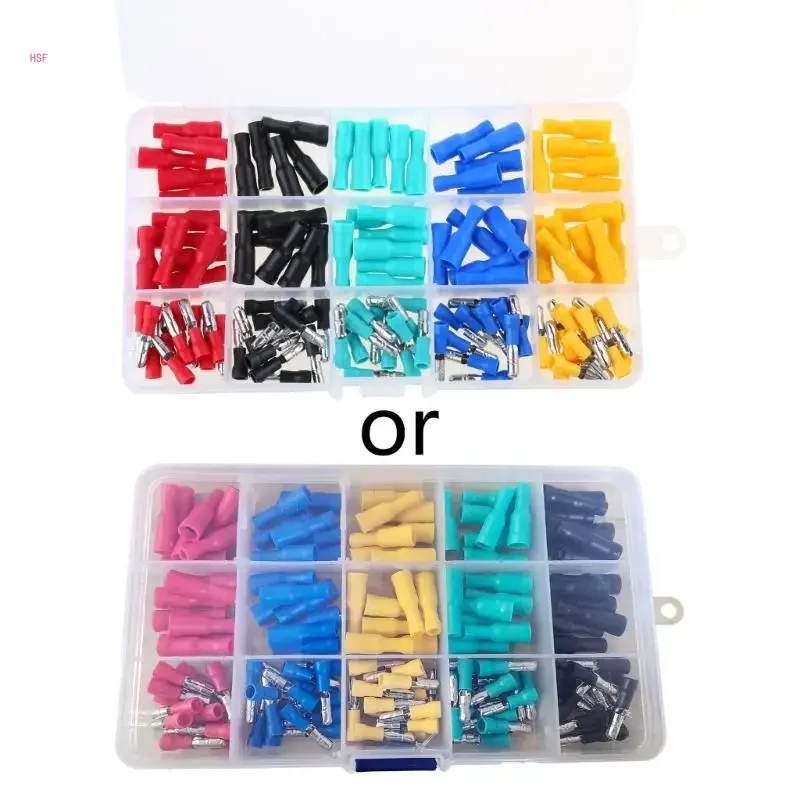 120pcs Cable Lugs Set Round Plug & Round Connectors Crimp Connectors Assortment Cable Lugs Round Butt Connectors for Car