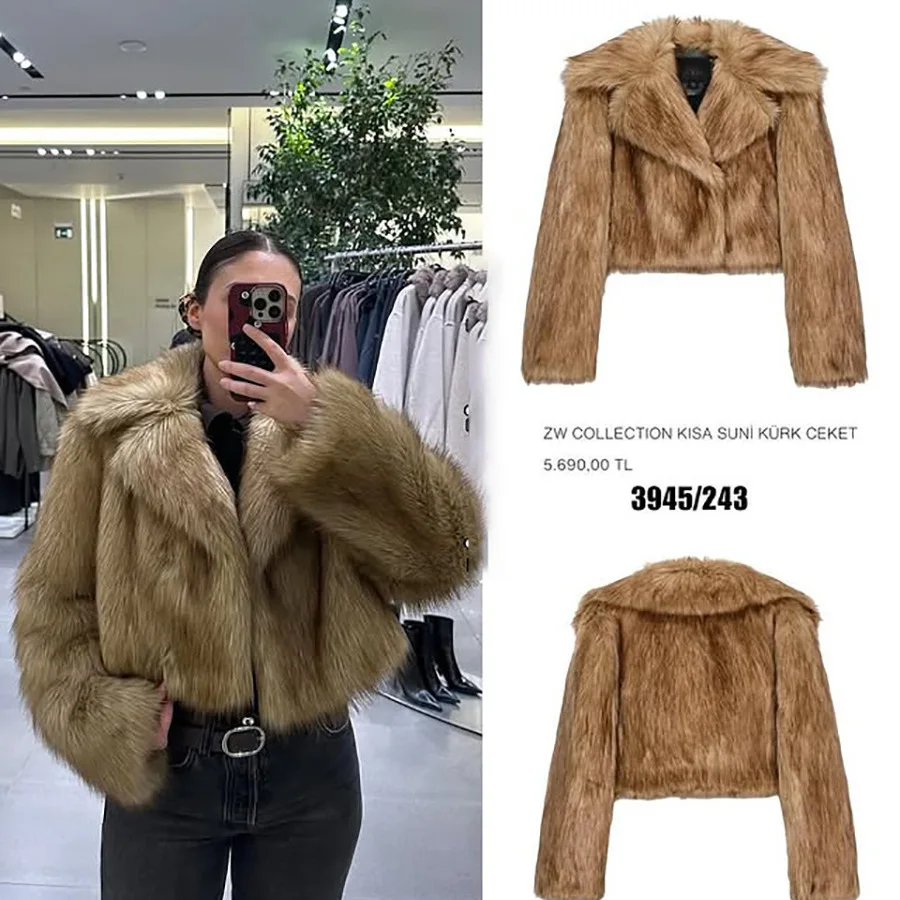 

Women's Winter Elegant Warm Fluffy Faux Fur Coat Fashionable and Stylish High-Street Lapel Thickened Short Jacket