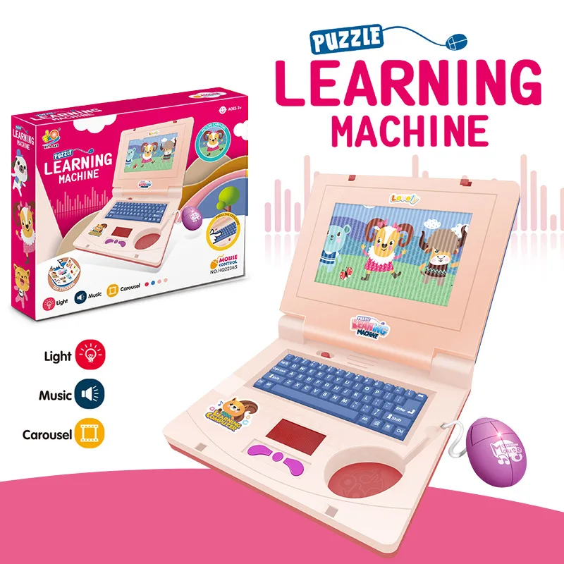 Happy Kids Music Laptop Toy Macchina educativa per l'apprendimento precoce con luci e taccuino di animazione musicale Regalo per bambini