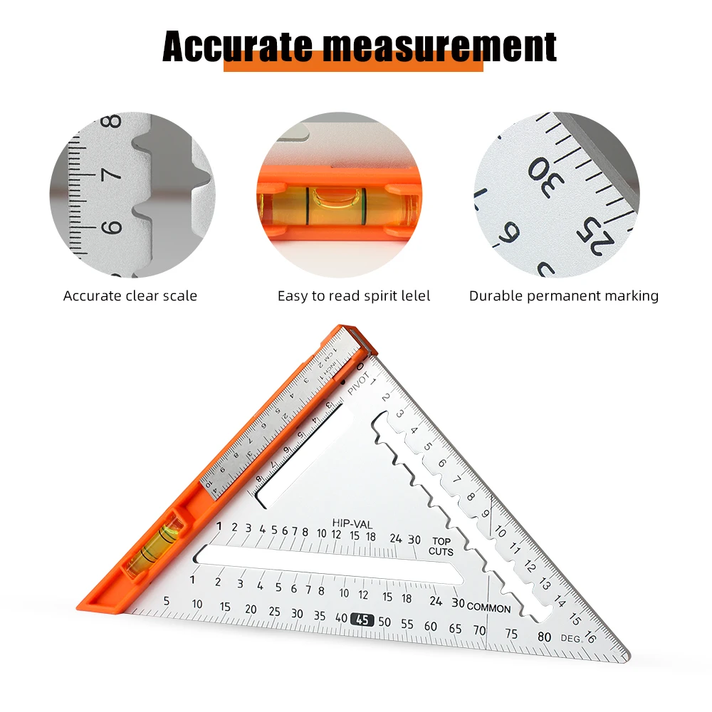 Rongpro Multi-function Square Belt Horizontal Woodworking 7in Triangle Ruler Drafting Tool Diy Carpentry Depth Measurement
