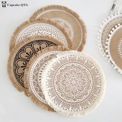 Bohemian Round Placemat 38cm Woven Jute Fringe Table Mats with Tassel for Dining Room INS Hot Table Decors