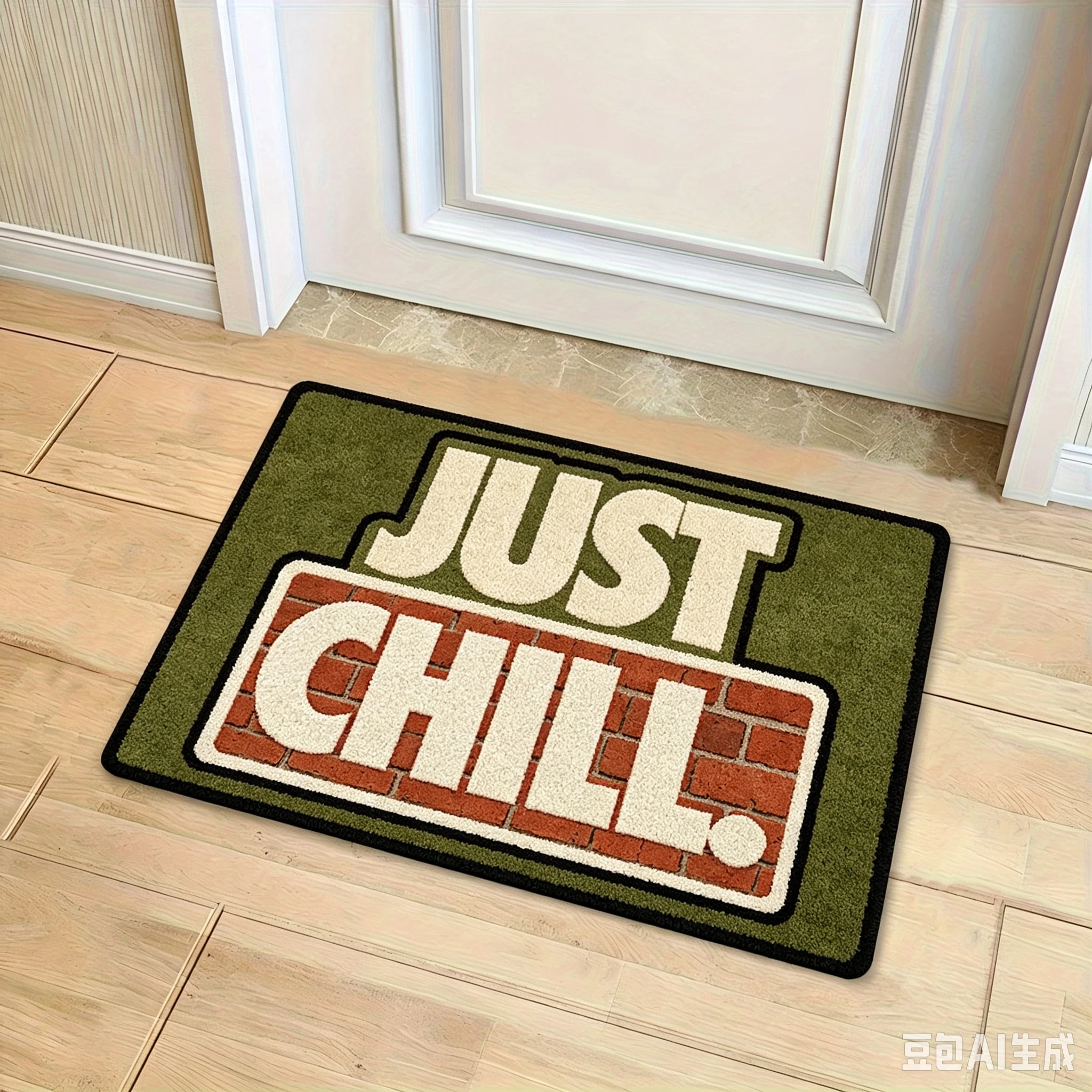 Trendy Decorative Floor Mat Just Chill Retro Print for Home Entryway Indoor Stylish Casual Theme Modern Home Welcome Party Decor