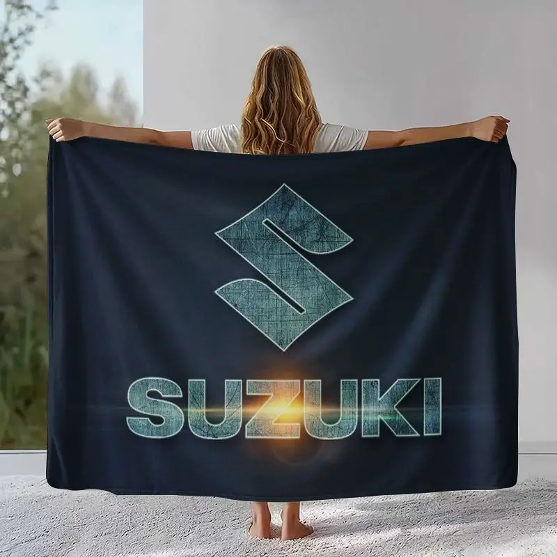 Vintage S-Suzuki Racing Car Soft Flannel Throw Blanket,Cozy Blanket for Bed,Sofa,Living Room,Picnic,Camping,Home Decor Moto
