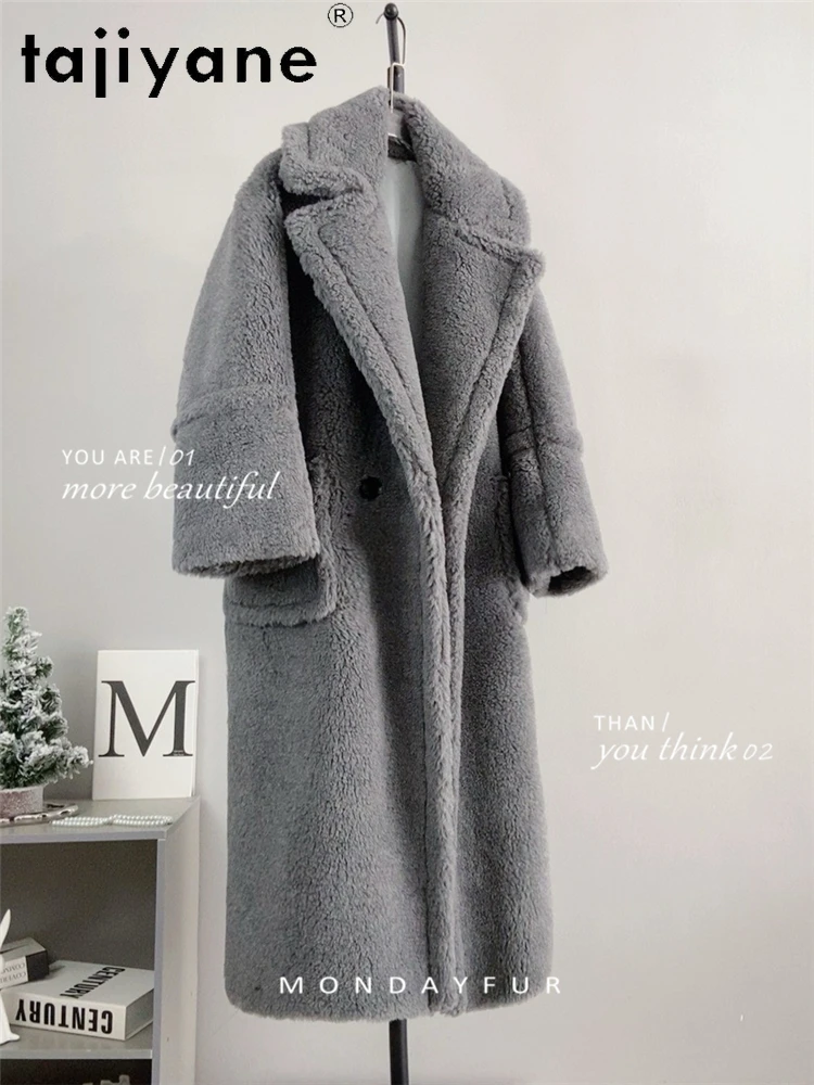 TAJIYANE 71,9 % Wolle + 15,7 % Kamel-Kaschmir-Mäntel für Damen, graue lange Schafschur-Jacke, hochwertige Winterkleidung 2012.