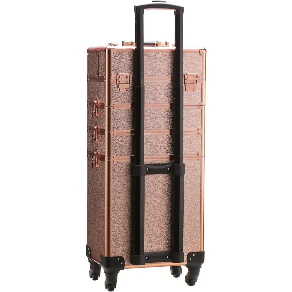 Rolling Train Case 5-in-1 Portable Makeup Train Case Professional Cosmetic Organizer Makeup Traveling Case Trolley Cart Trunk