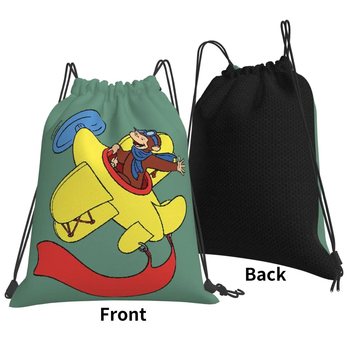 Curious George In An Airplan Backpacks Casual Drawstring Bags Sports Bag Book Bags for Man Woman School