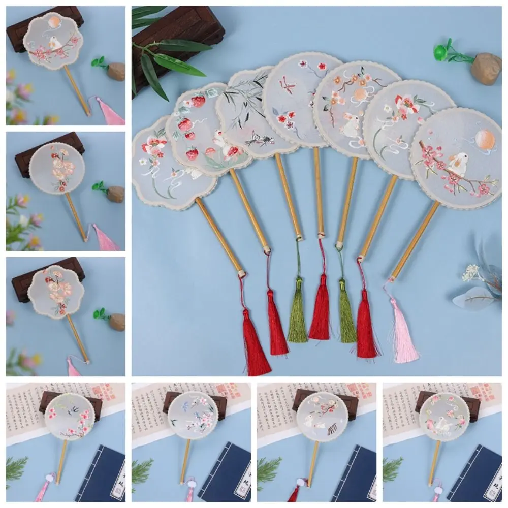 Chinese Style Classical Round Fan Embroidered Vintage Silk Fan With Tassel Semi-transparent Hand Fan Wedding - view 5