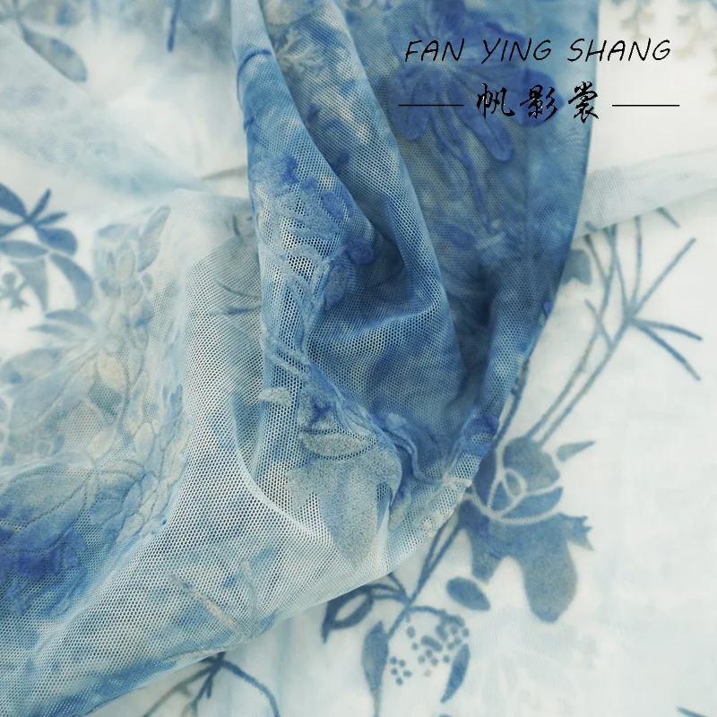 2025 الأزرق التعادل صبغ شبكة مرنة يتدفقون النسيج ل شيونغسام Telas Para Costura Tissus Couture ткан القماش Tecido لتقوم بها بنفسك