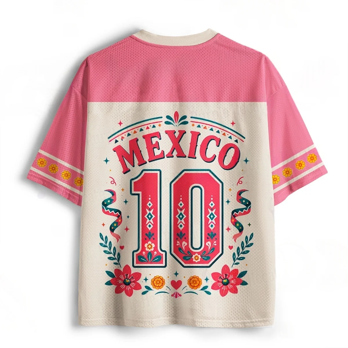 Kids Mexico Axolotl Nr. 10 Fußballtrikot mit Blumenmuster und Kaktus-Motiv, V-Ausschnitt, für Mädchen und Jungen, schnell trocknend, atmungsaktiv, kurzärmelig – Detail 4