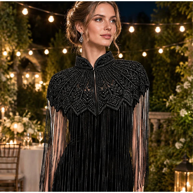 Retro Handmade Beaded Fringed Shawl Performance Costume Cloud Shoulder Accessories Long Tassel Embroidered Cheongsam Art Decor
