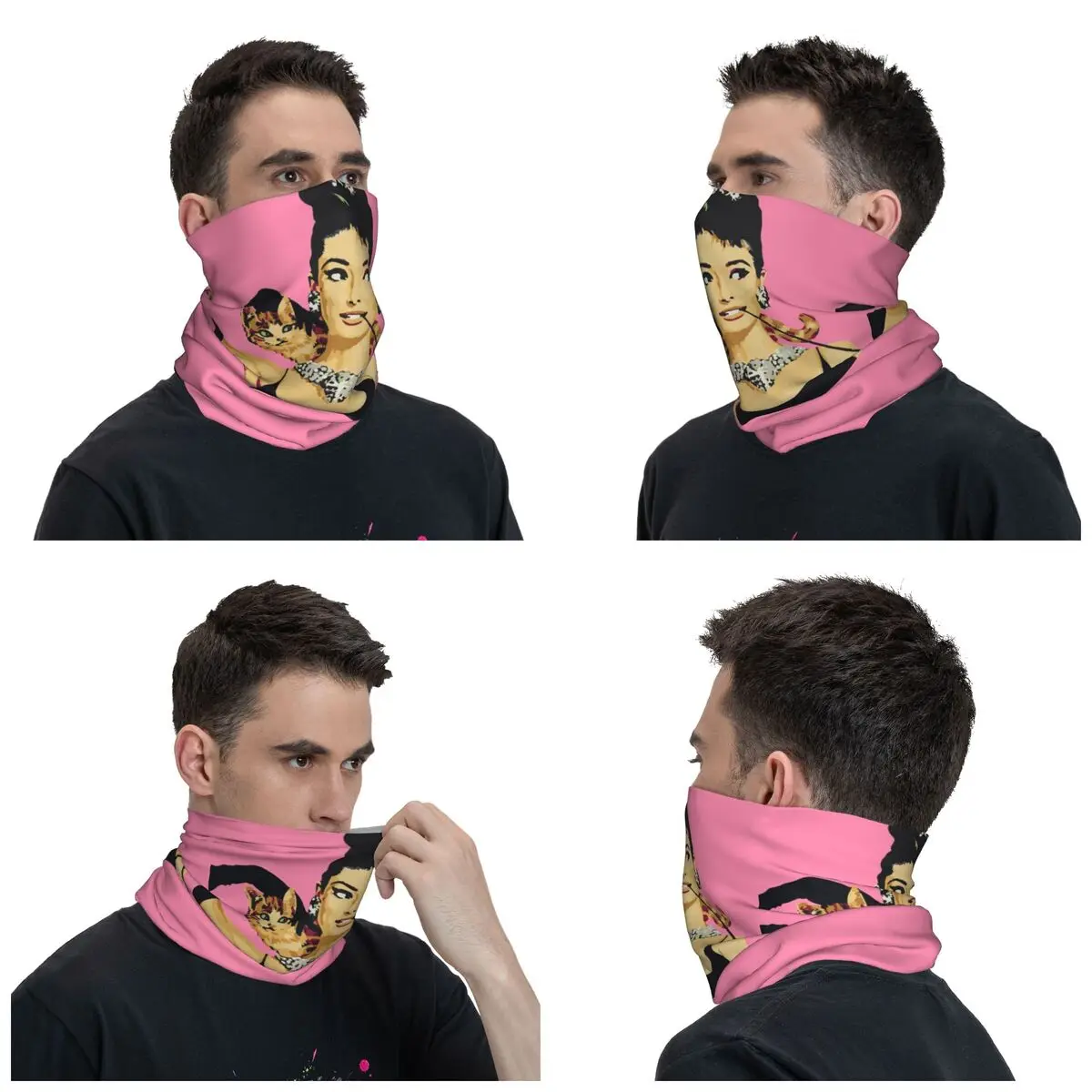 Funny Audrey Hepburn Cat Bandana Neck Gaiter for Hiking Cycling Men Women Wrap Scarf British Actress Balaclava Warmer