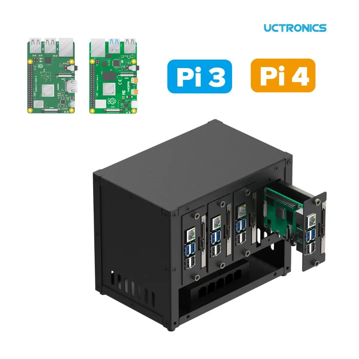 Chipboard Uctronics Raspberry Pi Cluster Case, Fits Raspberry Pi 5/4b/3b+/3b B Models,holds 4 2.5in Ssd,poe+hat,dual Cooling Fan