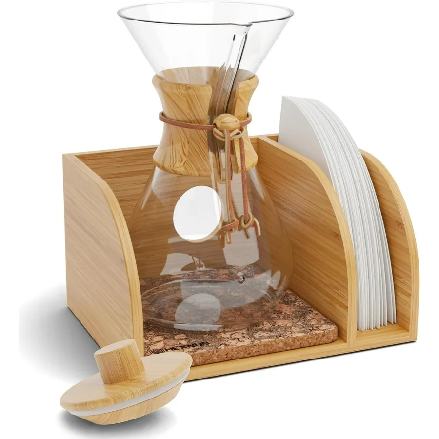 

Caddy и крышка для кофеварки Pour Over, бамбуковая подставка подходит для Chemex, Bodum, графинов для кофе Cosori, термостойкий коврик, держатель фильтра f