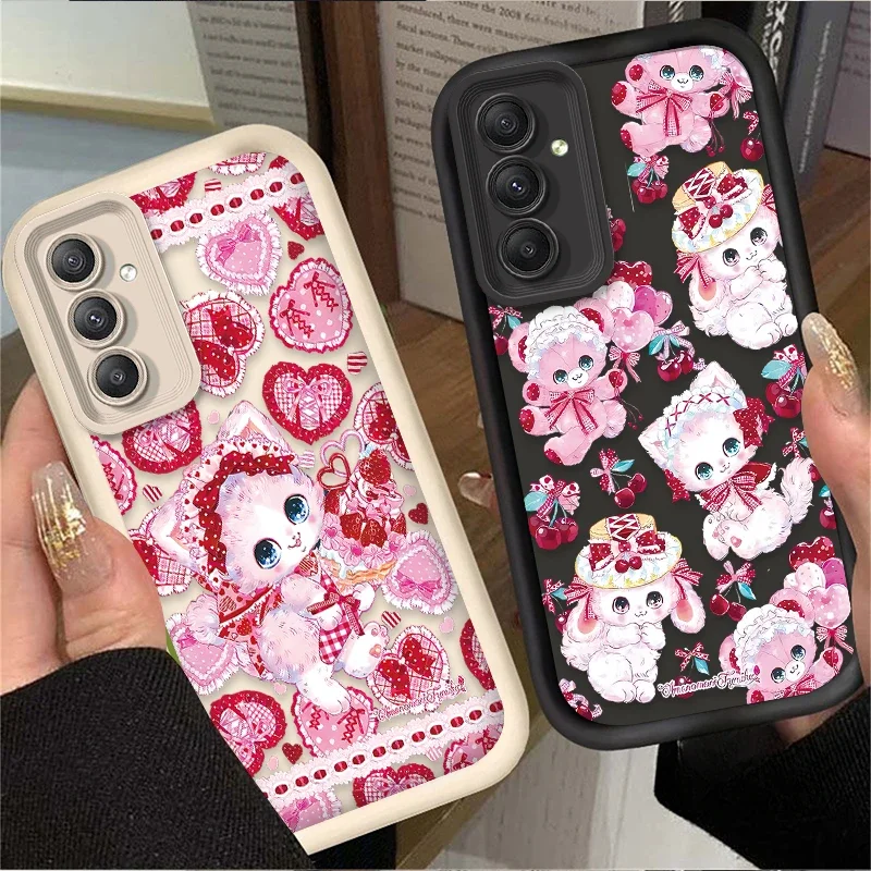 Lovely Lolita Cartoon Cat Case for Samsung Galaxy A35 A25 A16 A55 A15 A06 A05 A05S A24 A13 A23 A12 A22 A32 A52 A71 A51 4G Cover