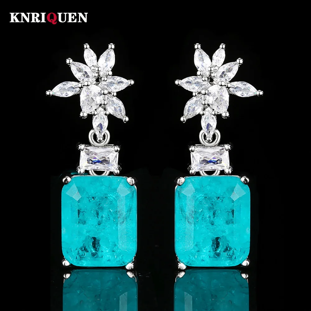 

Charms 10*12mm Ruby Emerald Paraiba Tourmaline Drop Earrings for Women Vintage Gemstone Party Wedding Fine Jewelry Accessories