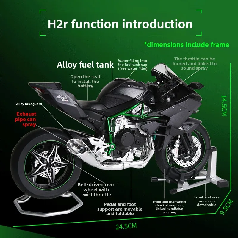 spray-1-9-h2r-pour-moto-de-course-sur-route-modele-moule-sous-pression-en-alliage-affichage-de-bureau-interieur-ornements-de-pulverisation-dynamiques