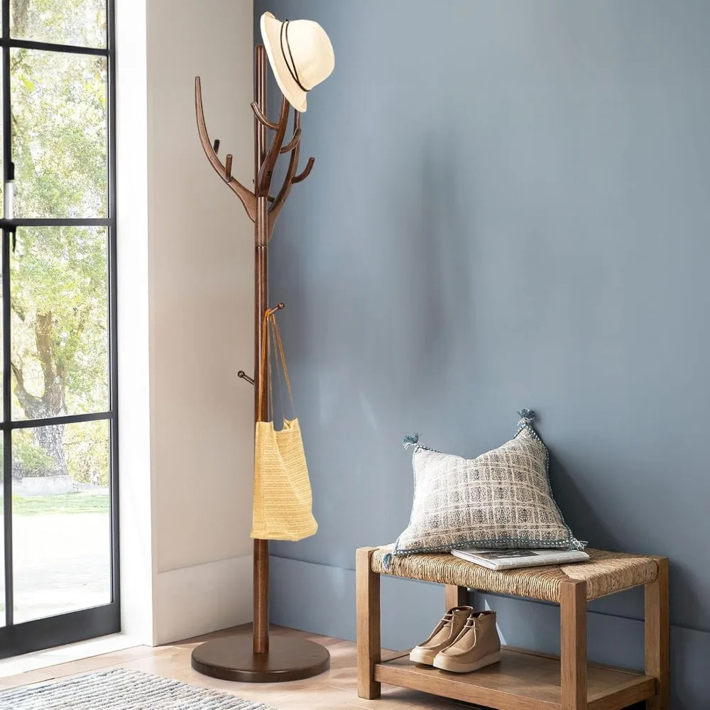 

Unique Design Coat Rack Stand, Wooden Coat Rack Freestanding with 16.5" Round Base, Tree Branch-look, 72" Coat Tree Standing Hea