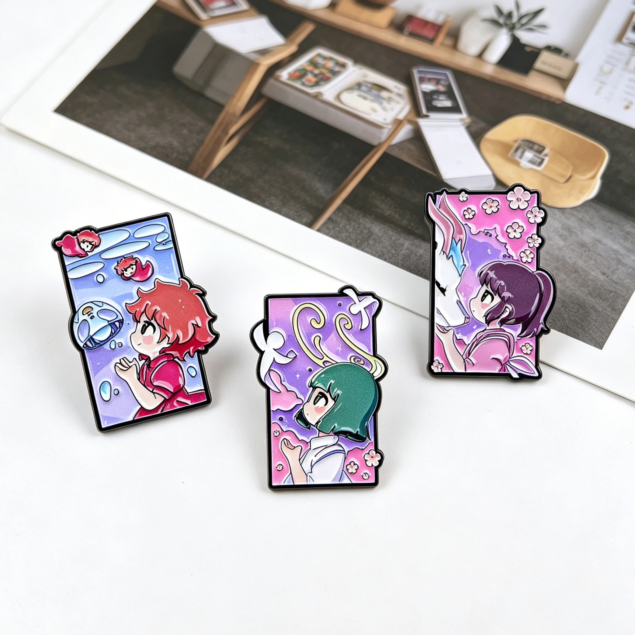 3-teiliges Set Klassische Anime-Film Emaille-Pins Niedlicher Weißer Drache Abzeichen Brosche Rucksack Tasche Kragen Revers Dekoration Schmuck Fangeschenk