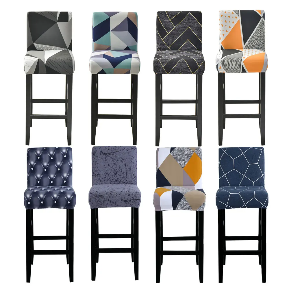 

Elastic Bar Stool Chair Cover Home Dining Room Bar Seat Cover Geometric Style Restaurant Hotel Decor Washable Easy Cover 1pc