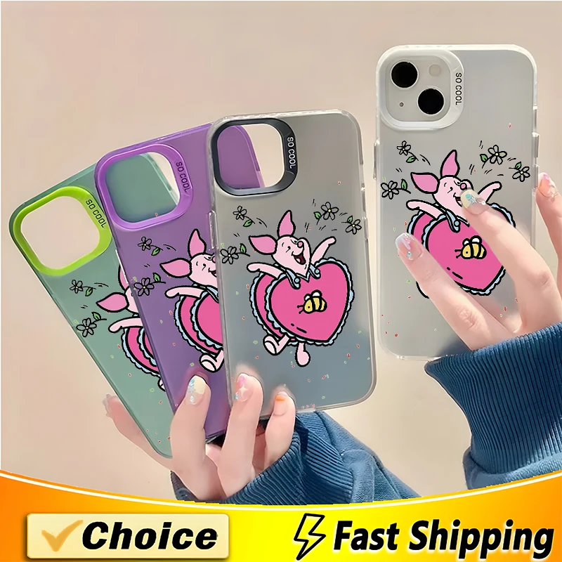 Pink Piglet laser shiny blingbling Matte finish phone case for iphone 15 14 plus 11 12 13 X XS XR promax pro max cool cover