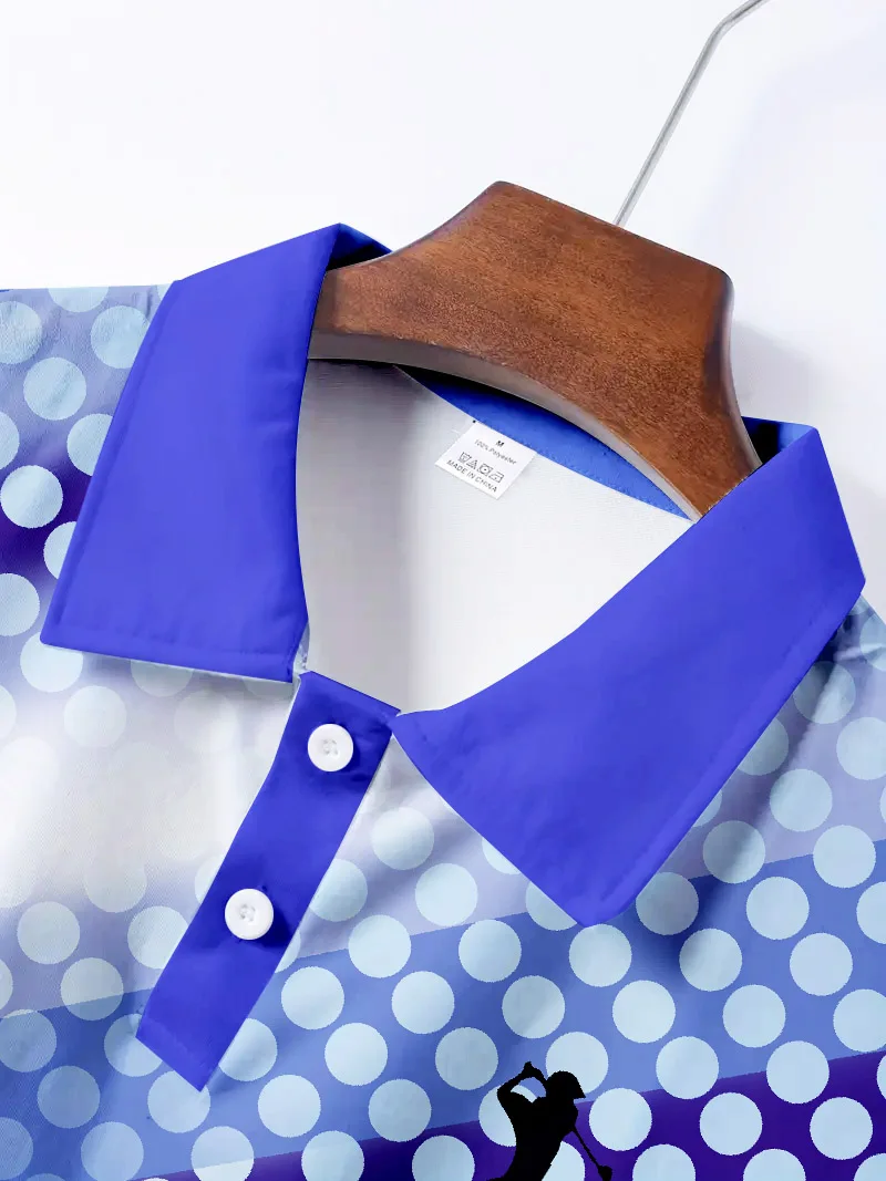 جولف تحت عنوان التدرج البولكا نقطة قميص بولو الرجال الرياضة عادية قصيرة الأكمام ملعب الغولف الحصري قميص مطبوع #3