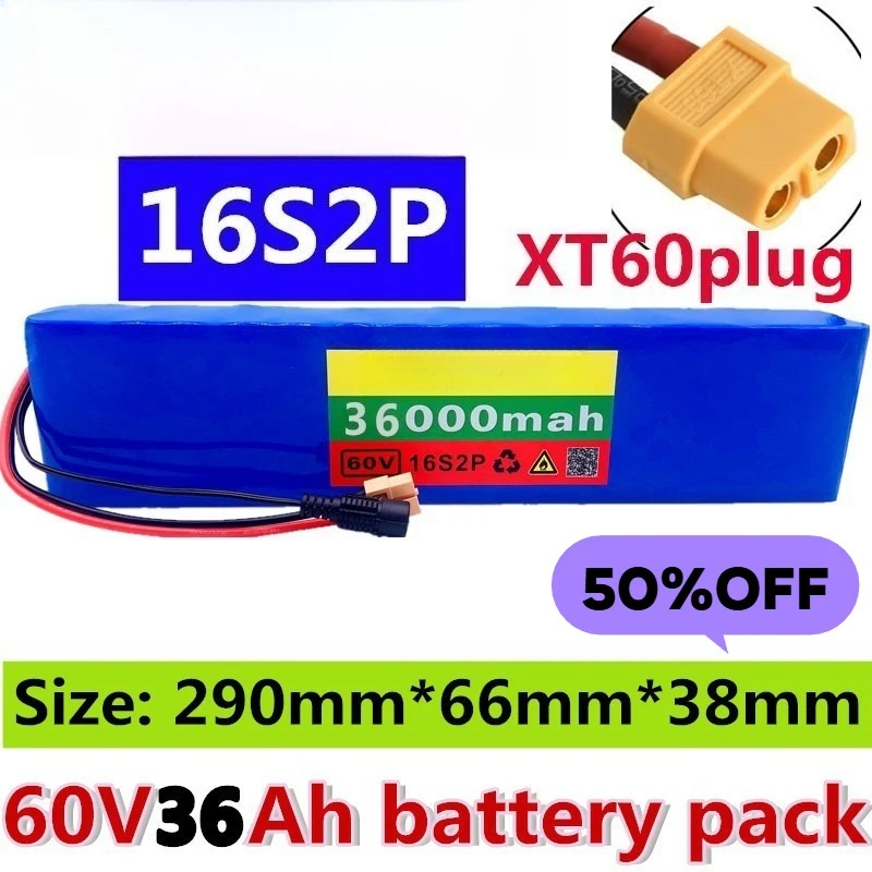 

60V 36Ah 18650 Lithium-ion 16S2P Battery Pack for Electric Skateboard and Bicycle Battey