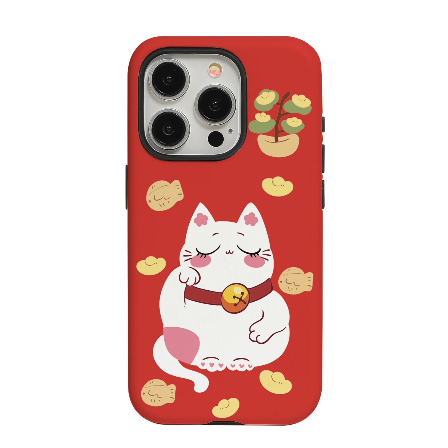 Zhaocai Cat iPhone 16 Promax Filing Round Edge 2-in-1 Phone Case, Cute and Unique, Creative Matte Fall Protection Case