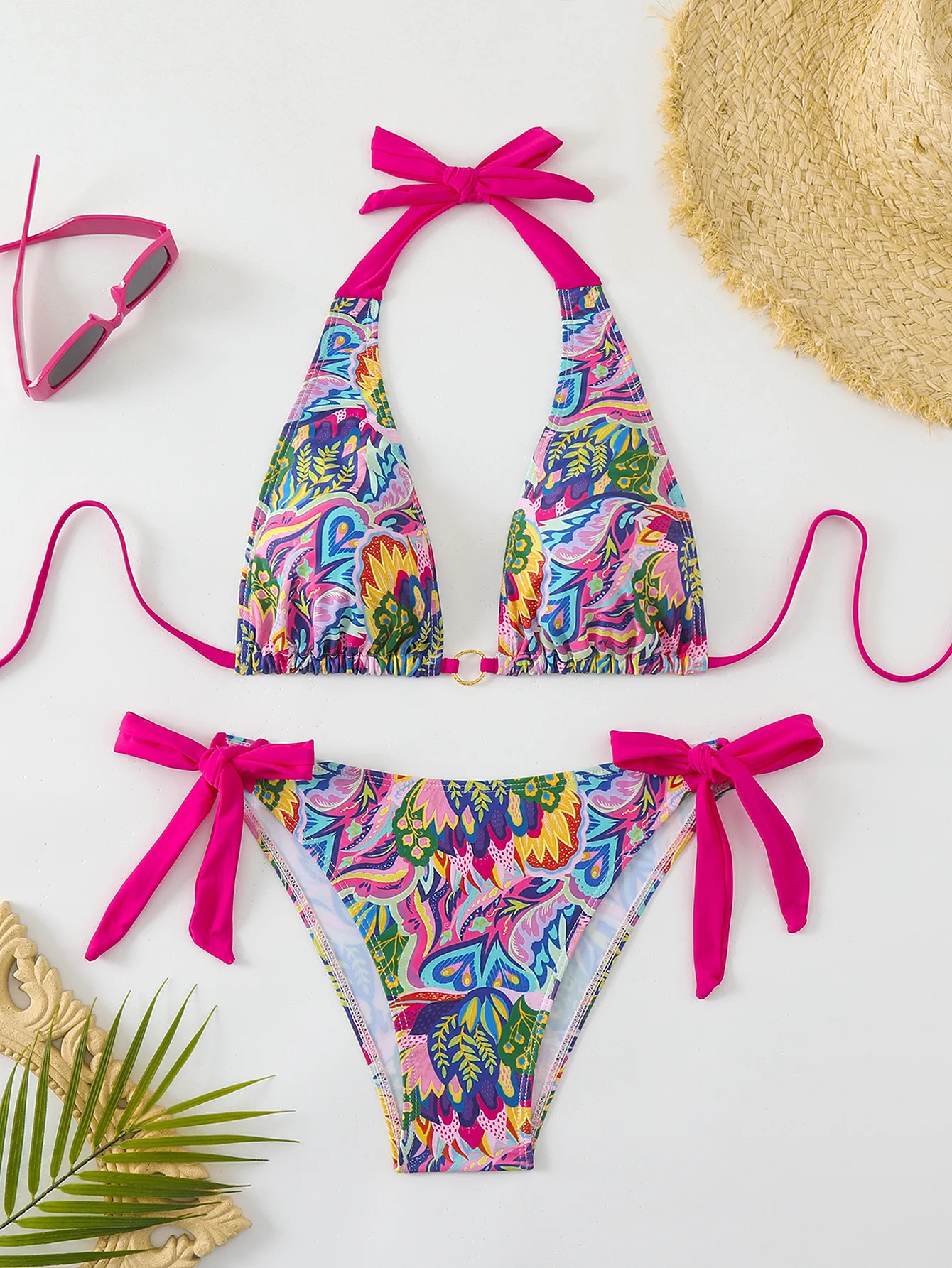 

Sexy Floral Printed Halter Bikinis Swimwear Women Brazilian Push Up Bikini Swimsuit Patchwork Bathing Suit Beach Wear Biquini