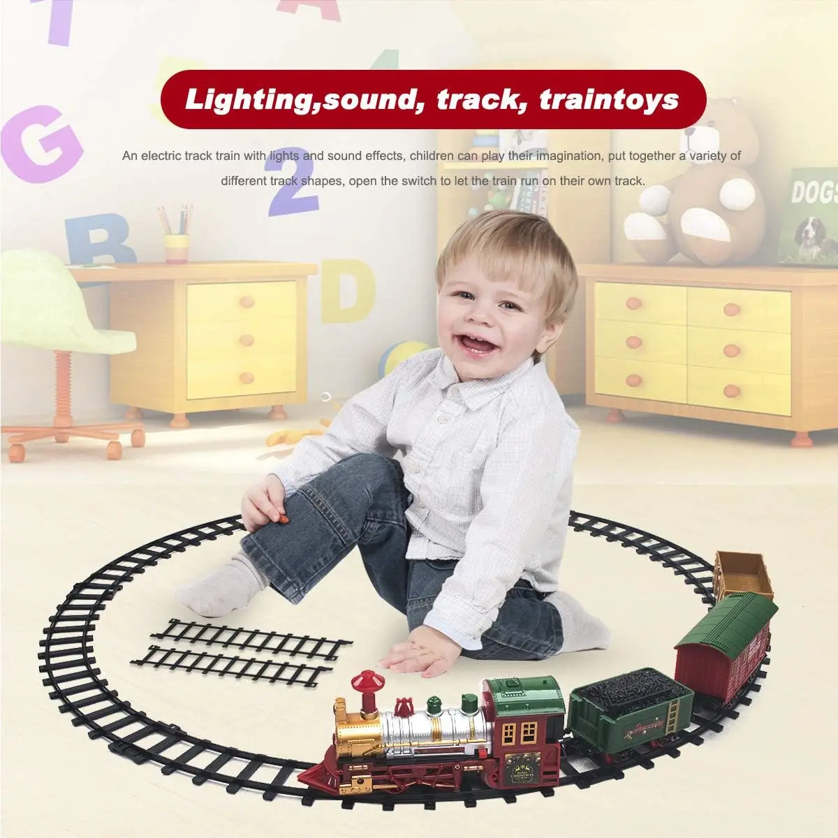Classico set di treni natalizi: funzionamento a batteria con luci e suoni, binari ferroviari per decorazioni sotto l'albero e giochi per bambini