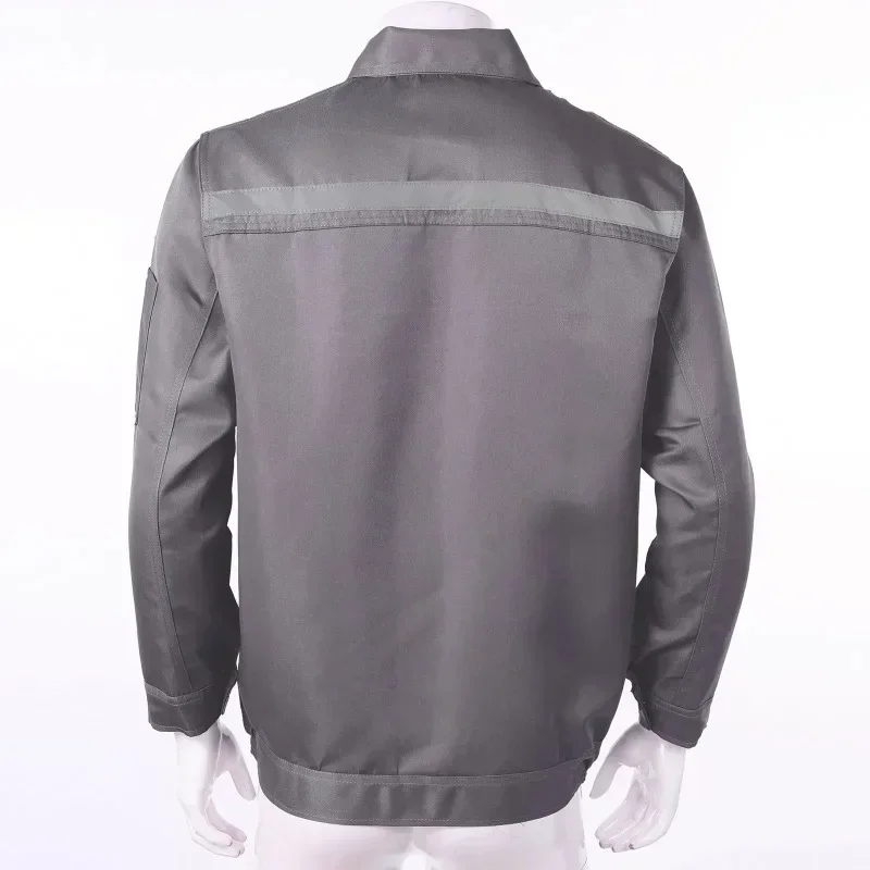 Mens Womens Mechanic Auto Repairman Work Jacket Top with Reflective Stripe Long Sleeve Worker Uniform Factory Workshop Clothes