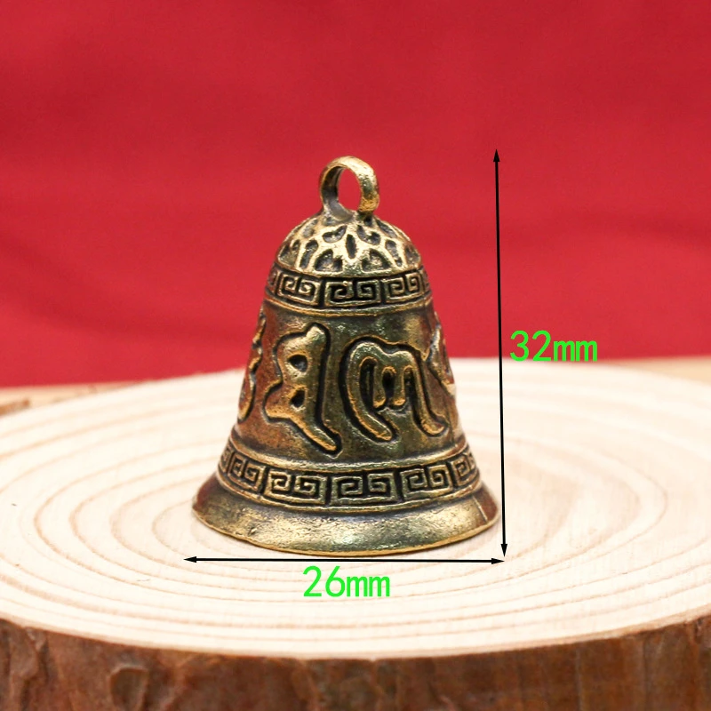 Retro Vintage Bell Pendant with Sandalwood Rope, Six-Word Mantra Brass Keychain, Exquisite Unisex Bag Accessory