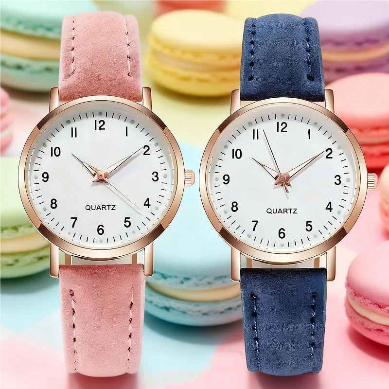 2pc Casual Versatile Fashion Ladies Quartz Watch Ensemble Multiple Colors Available