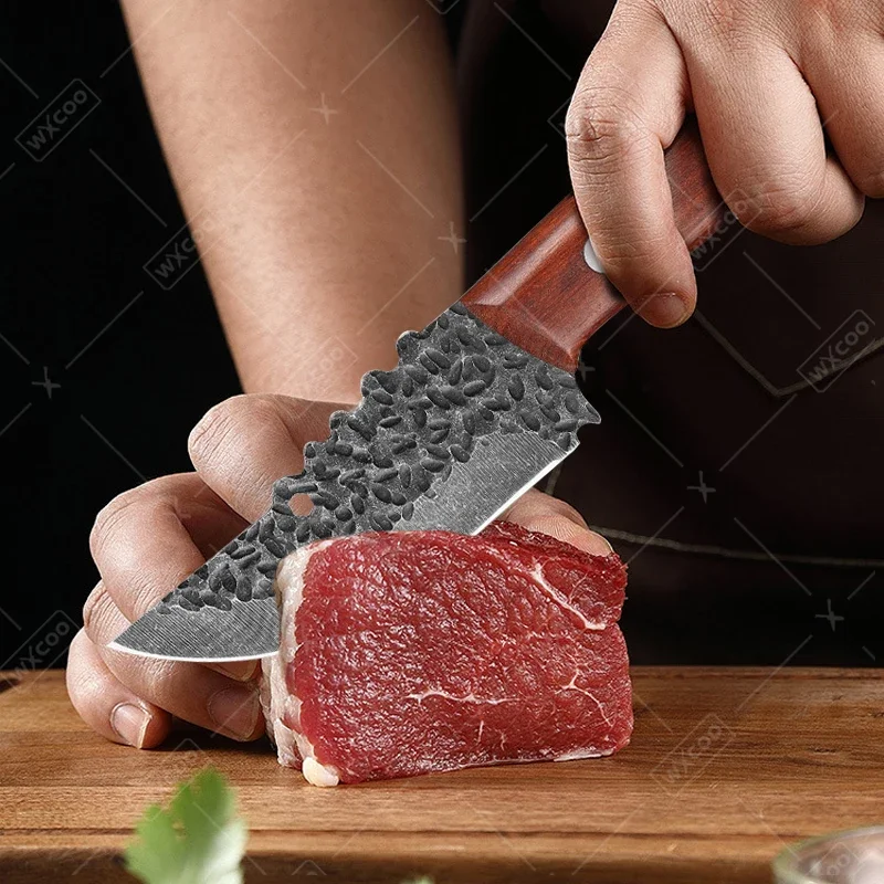 WXCOO Damascus Stainless Steel Kitchen Knife Multifunctional Meat Cleaver Boning Knife Butcher Knife Wooden Handle