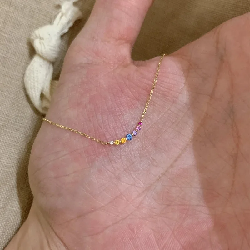 Ins Mini Rainbow Bridge Smiley Necklace for Women Light Luxury Colorful Niche Premium Clavicle Chain