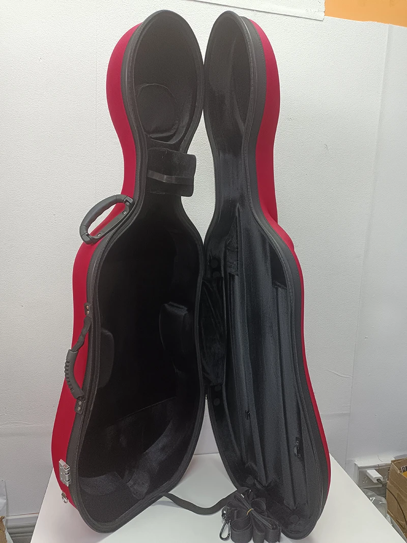 Fastshipping Best Quality 4/4  EVA Plastic Hard Cello Case Double Shoulder belt Double Rollers