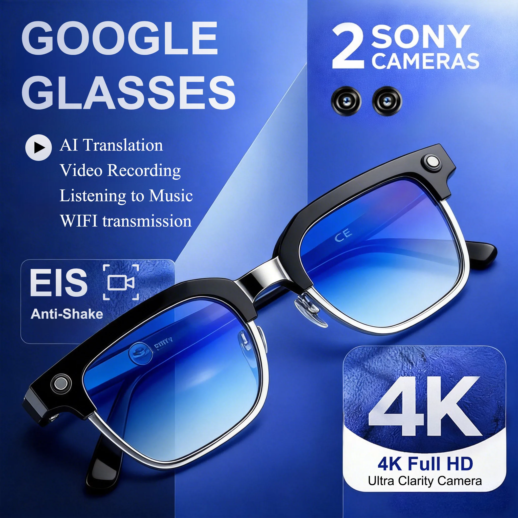 2026 World Premiere 4K HD Camera AI Smart Glasses 800W Pixel Camera 1080P Video AI Photo Recognition Call Travel abroad Glasses