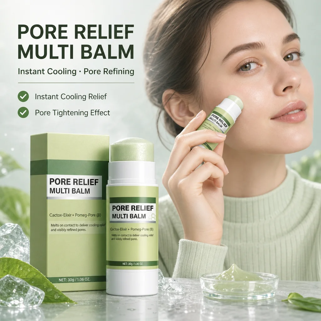 Pore Relief Multi Balm Stick,Cooling & De-Puffing Face Balm for Enlarged Pores Pore Minimizing with Cactus Extract, Skin Care