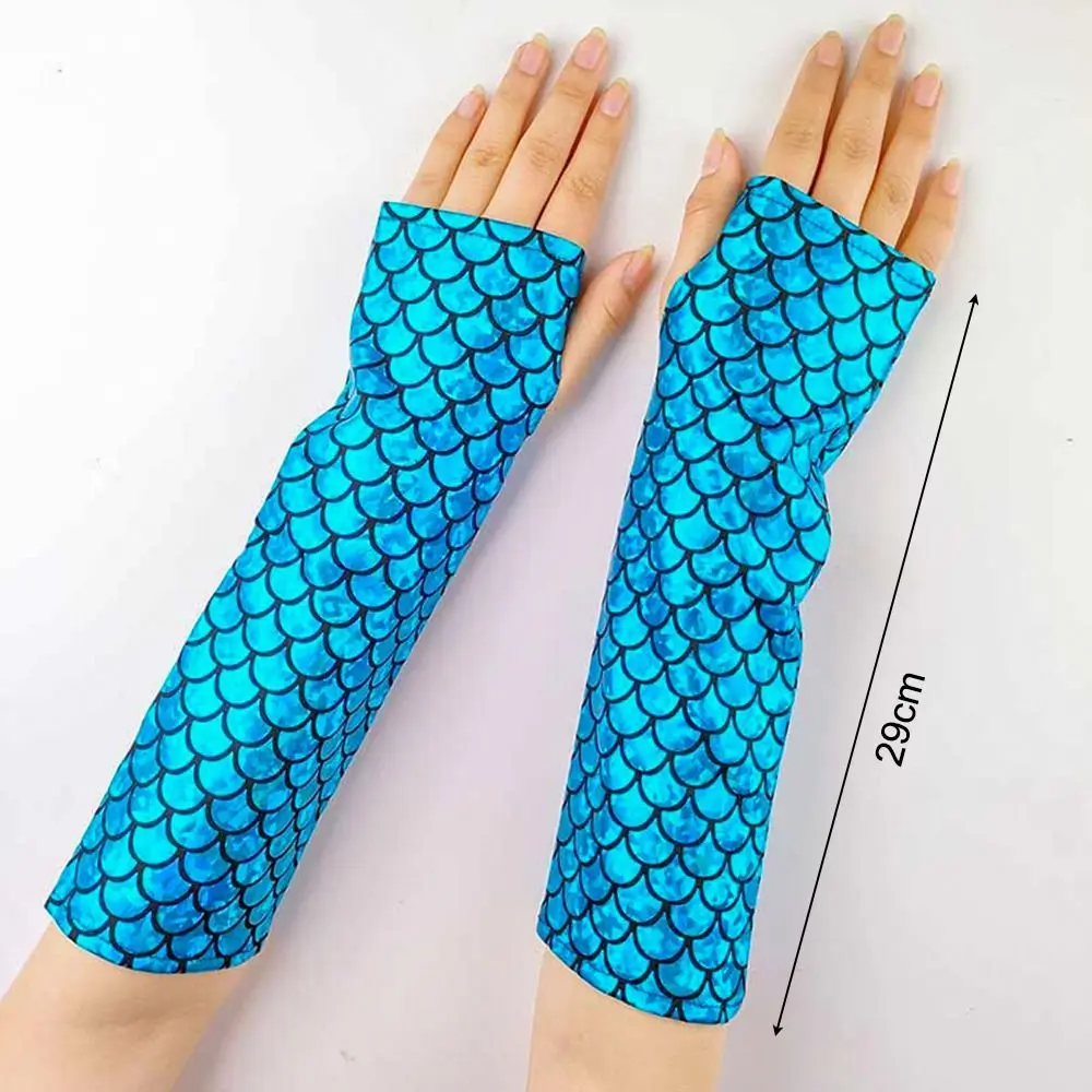 Fancy Colorful Fingerless Gloves Fish Scale Long Cosplay Gloves Arm Sleeves Party
