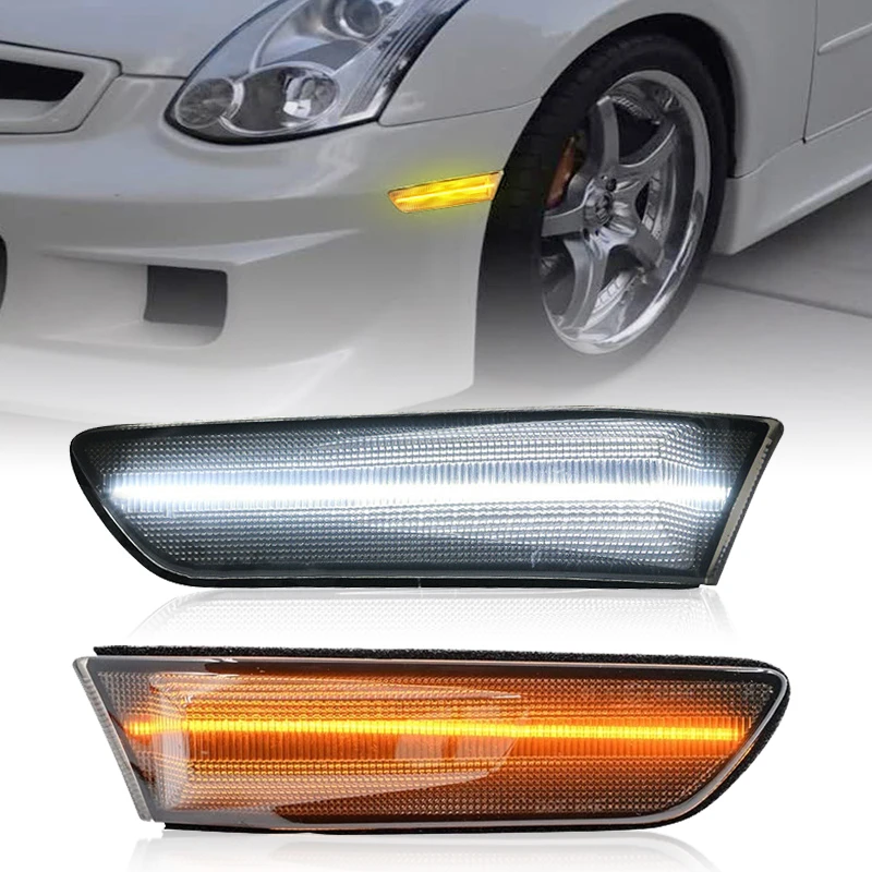 For Infiniti V35 G35 Nissan Skyline 350GT Coupe Clear & Smoked Lens LED Side Marker Lamp Amber Turn Signal White DRL Light 