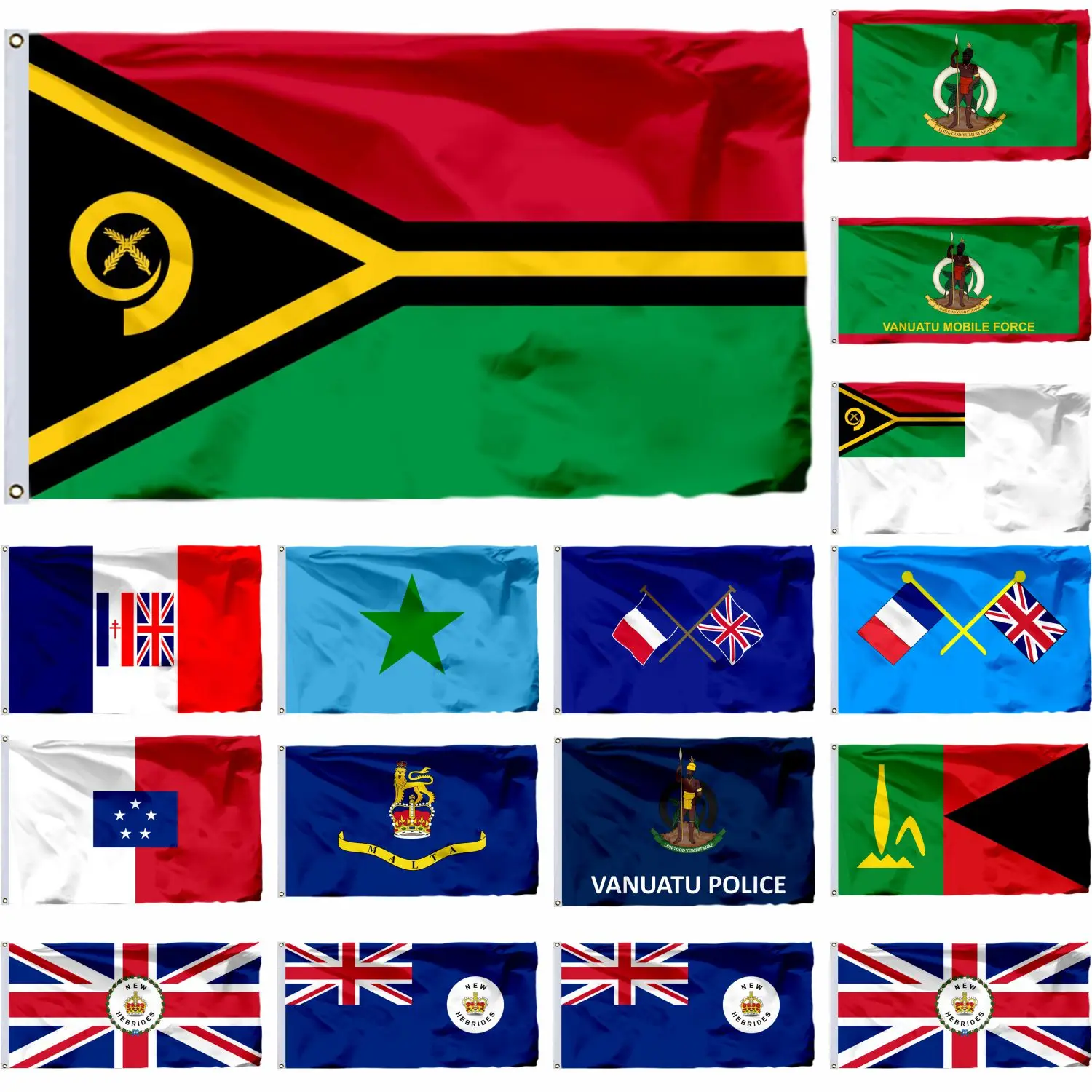 Vanuatu President Flag 3X5FT New Hebrides Banner 90X150CM Resident Commissioner 21X14CM Mobile Forces 3X6FT Naval Ensign