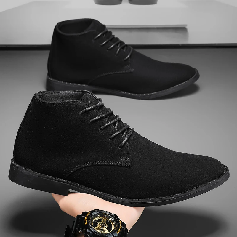 

New Men's Casual Shoes -British style High-top Men's Boots, Pointed-toe Shoes, Chelsea Large-size Leather Shoes