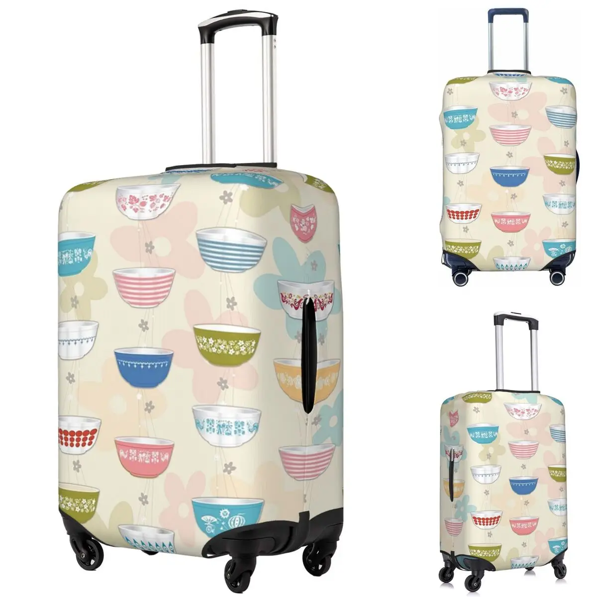 

Vintage Pyrex Bowls Collection Suitcase Cover Protection Elastic Trip Luggage Protector Covers for 18-32 Inch