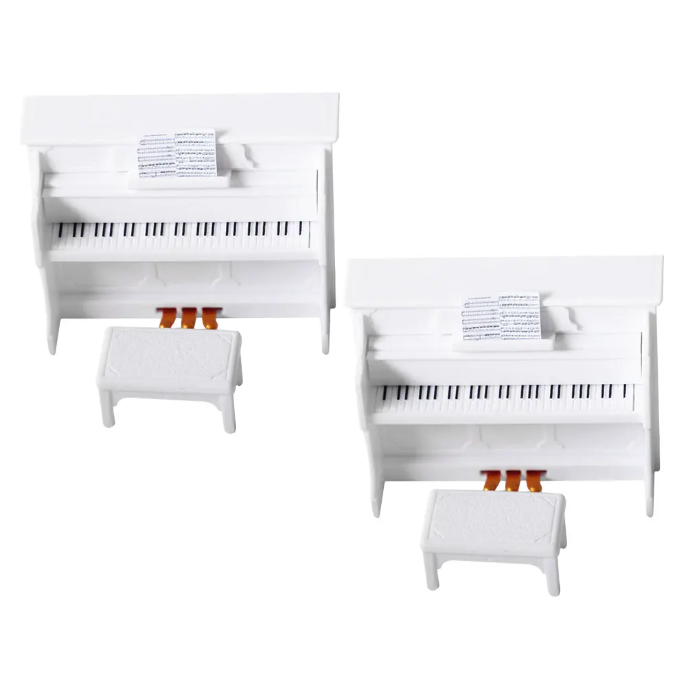 

2 Sets Mini Upright Piano Miniature Accessories Stool Furniture Model Stuff House Decor Plastic for Bedroom